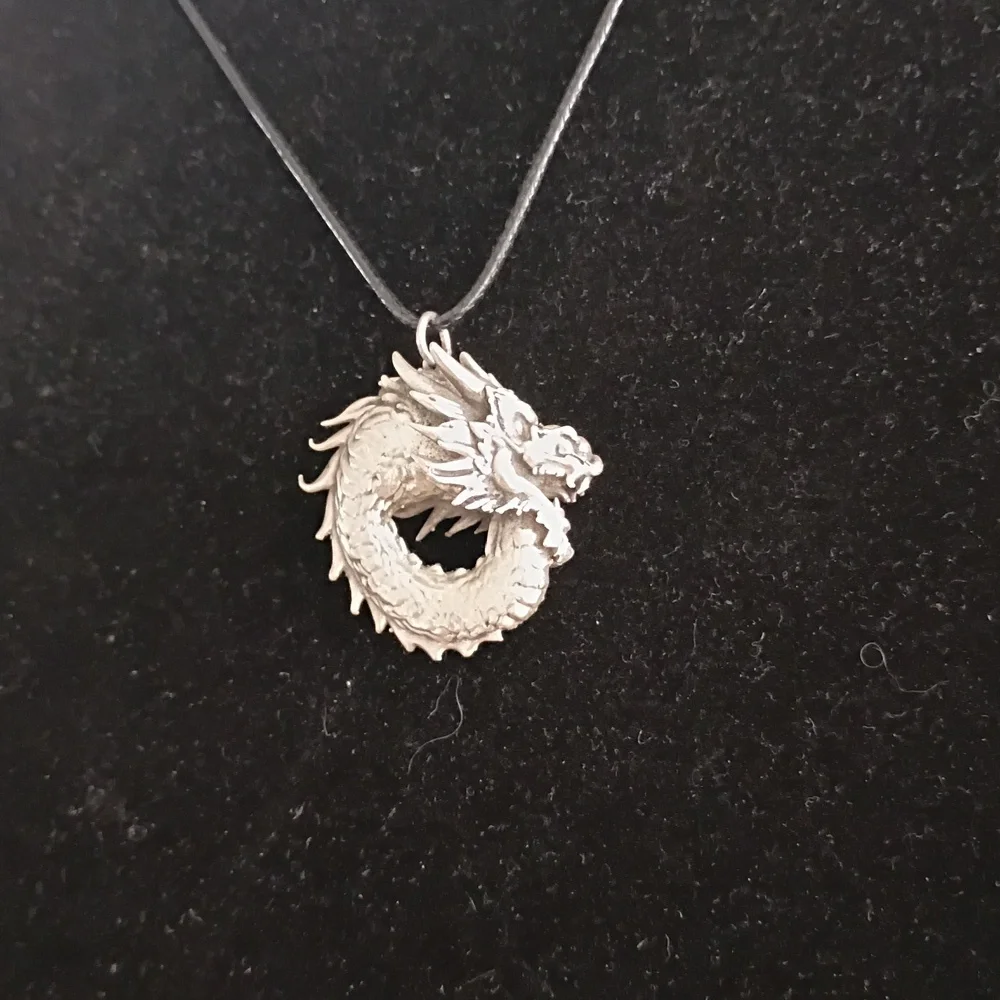 Sterling Silver Dragon Pendant Necklace - Picture 3 of 5